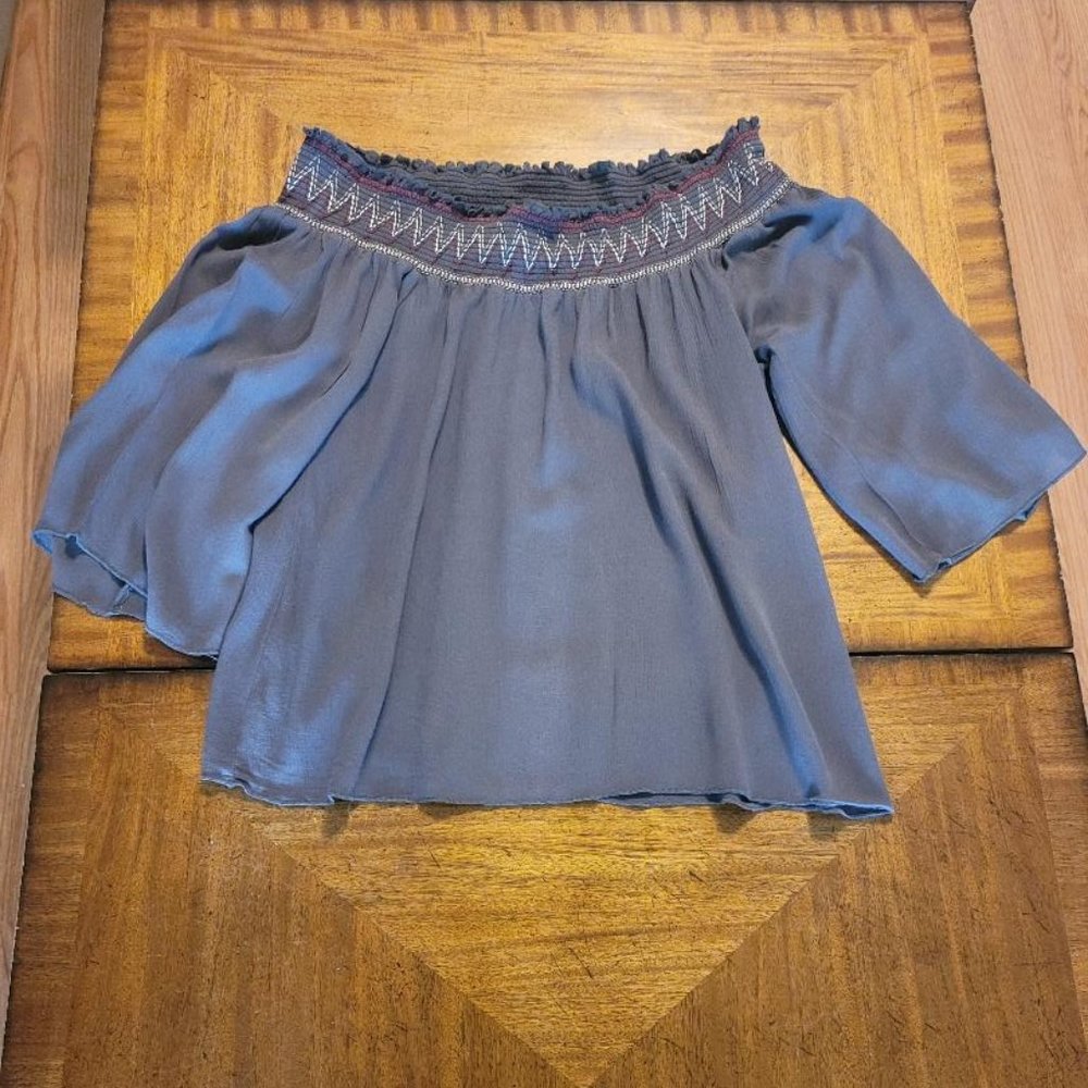 Love Blossom Gray Off Shoulder Top